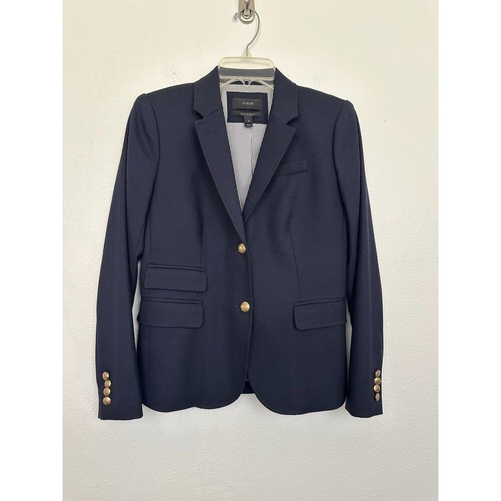 J.Crew Schoolboy Wool Blazer Navy Blue Gold Button Preppy Nautical Women's Sz 2